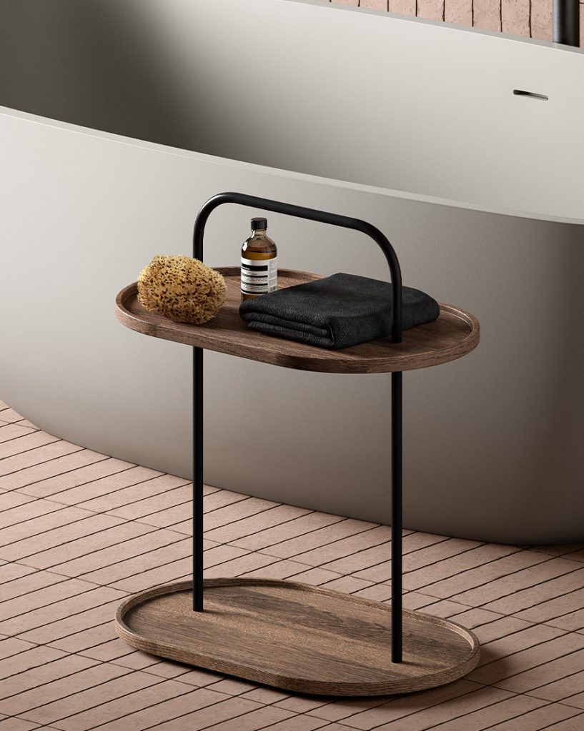 imagen accesorio norm tables con estructura en color negro y bandejas de madera